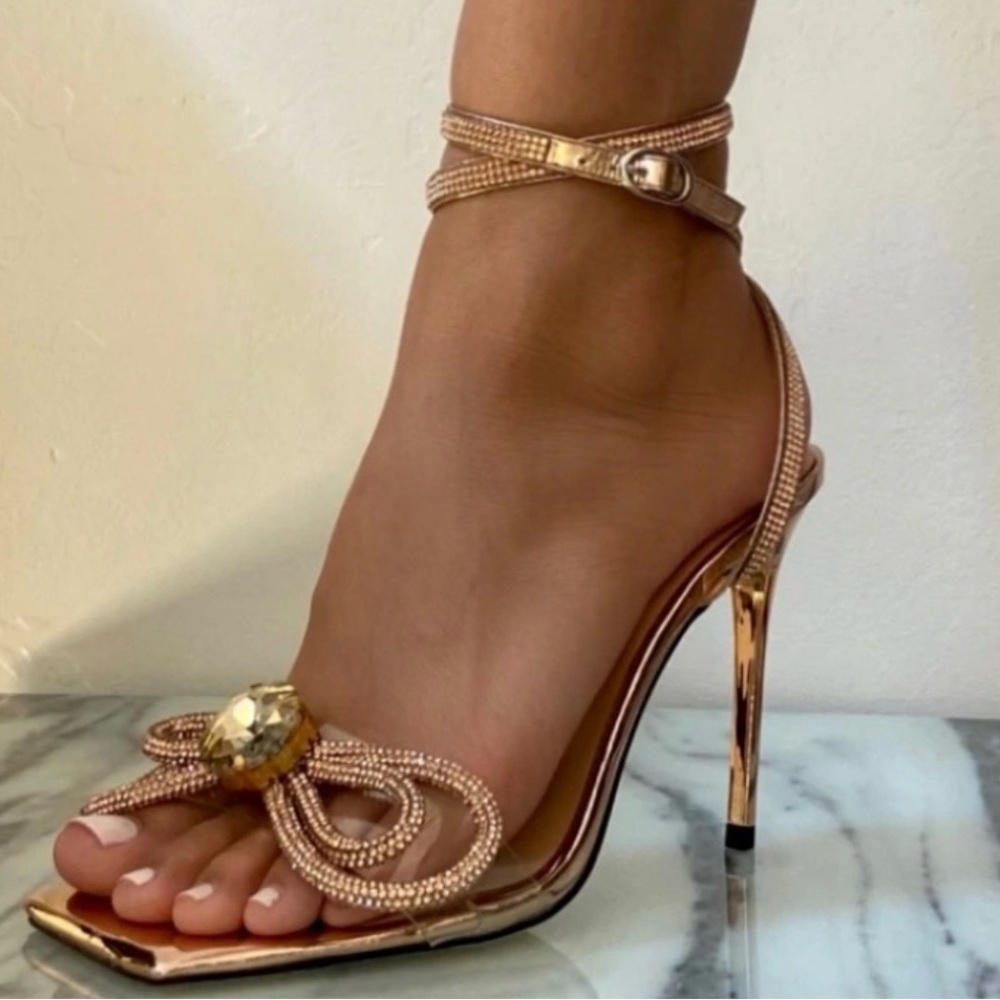 Chic Rose Gold Embellished Heels